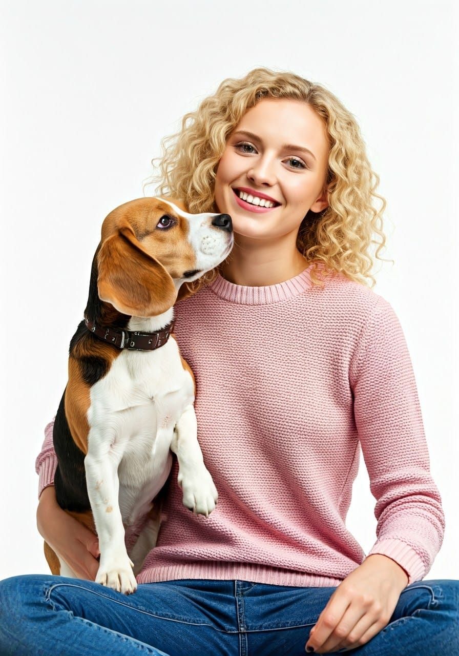 Tender Moment of Friendship Between Girl and Beagle