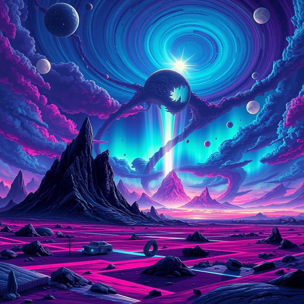 Alien Island Under Psychedelic Aurora Borealis