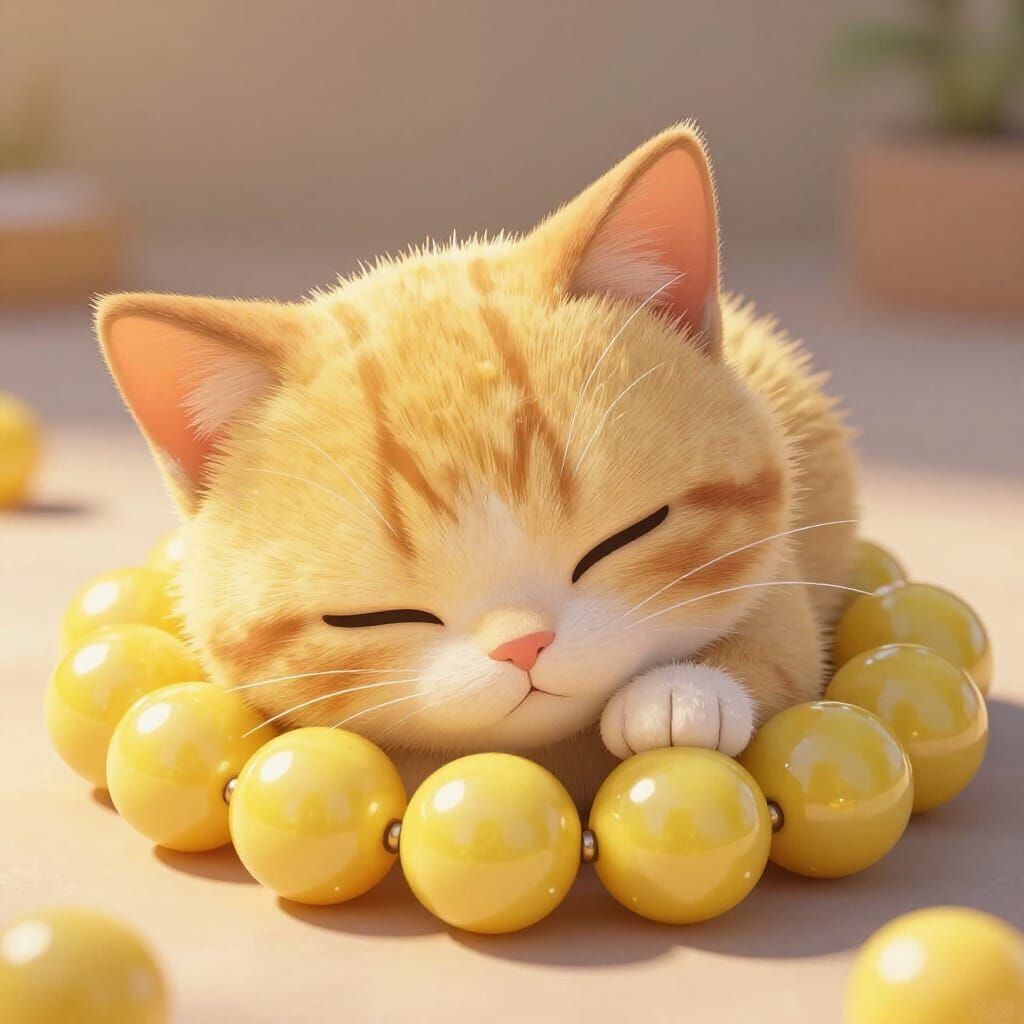 Adorable Kitten Sleeping in Sunlight, 3D Anime Art