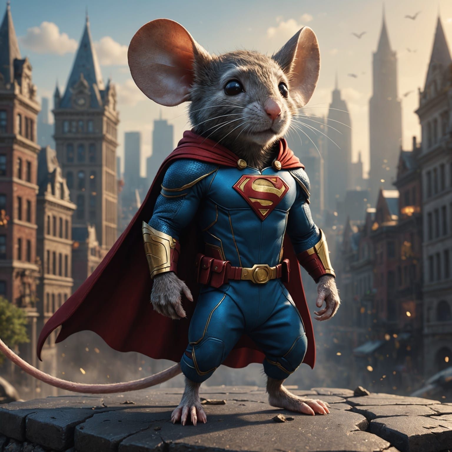 Mouse Dressed as Superhero in Detailed Matte Painting