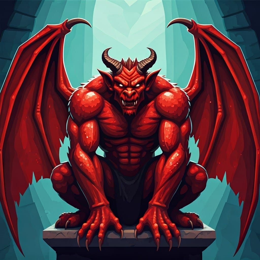 Menacing Red Devil Gargoyle with Ominous Wings