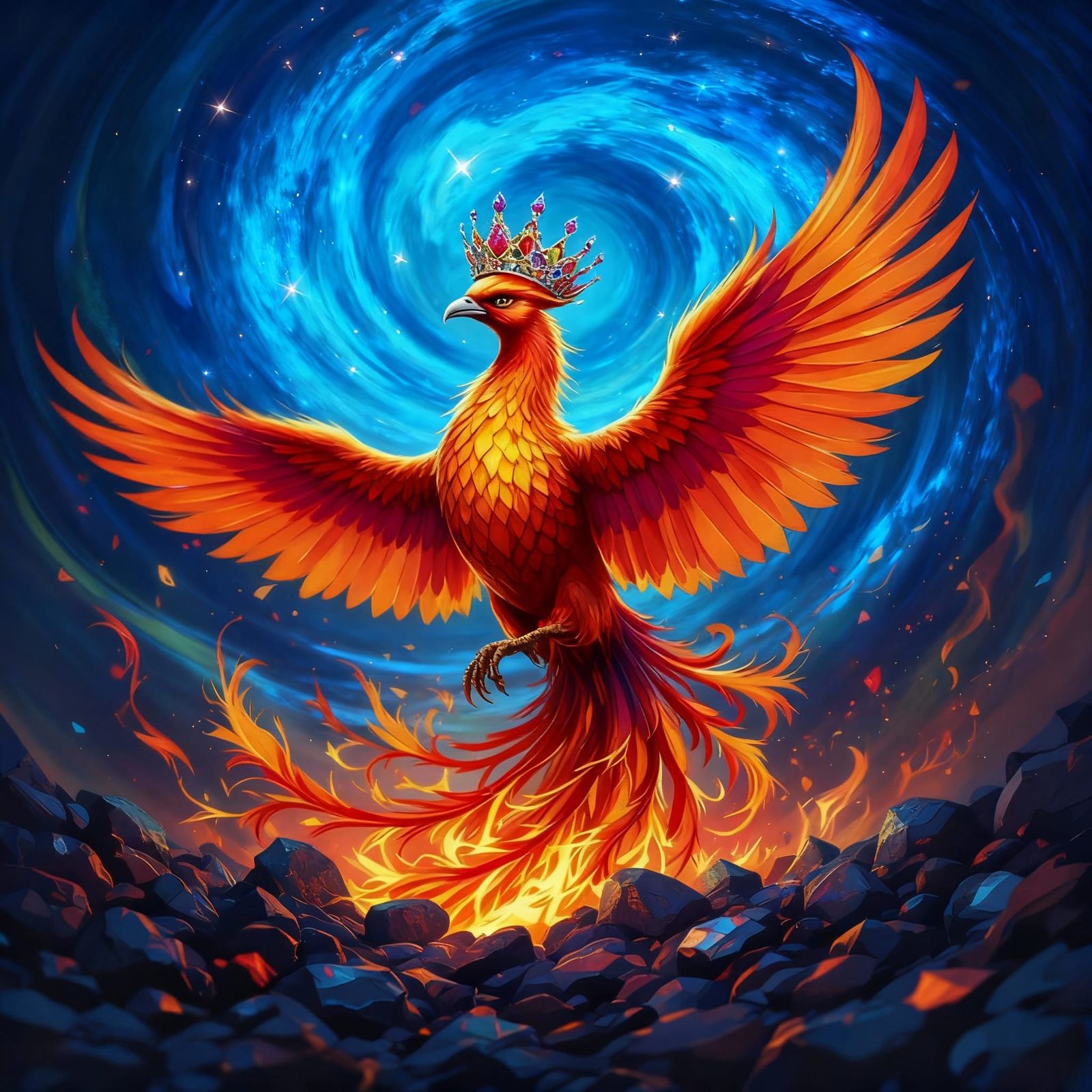 Majestic Phoenix Rises Crowned in Fiery Glory