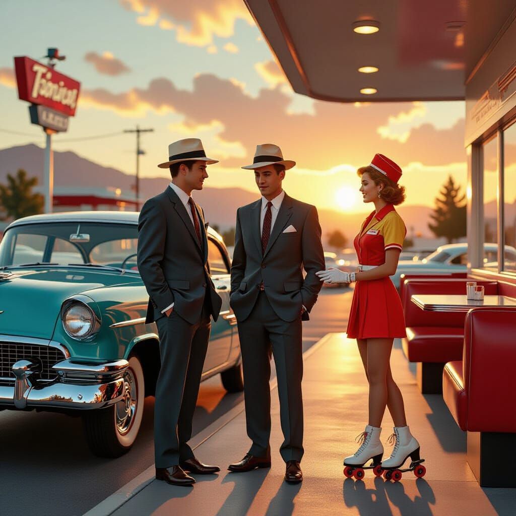 1950s Diner Scene in Retro-Futuristic Style
