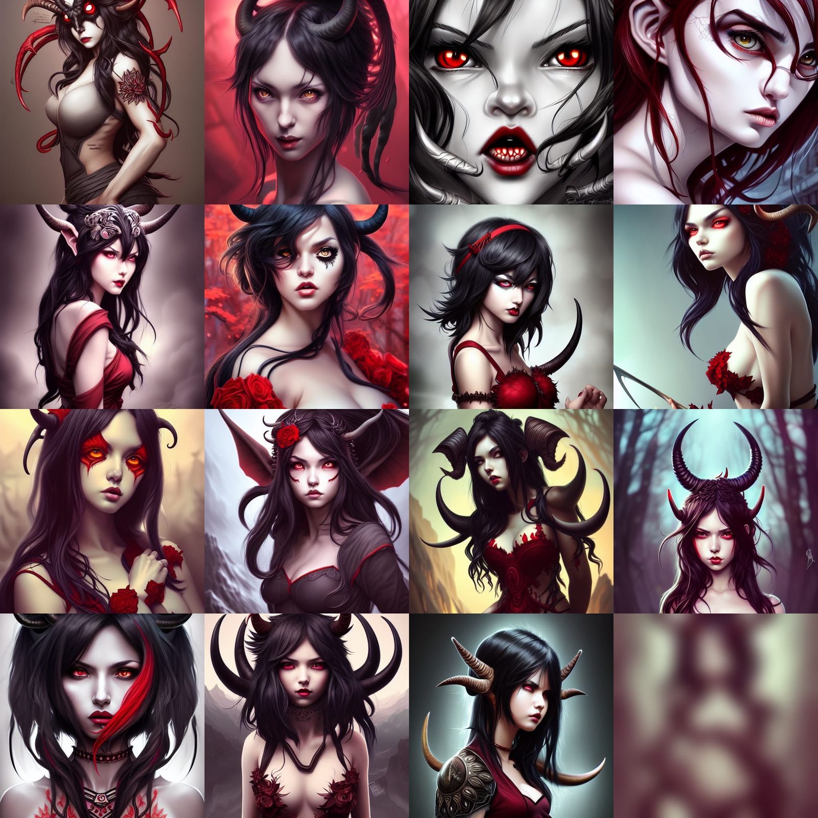 Tiefling Woman with Horns: Digital Art Illustration