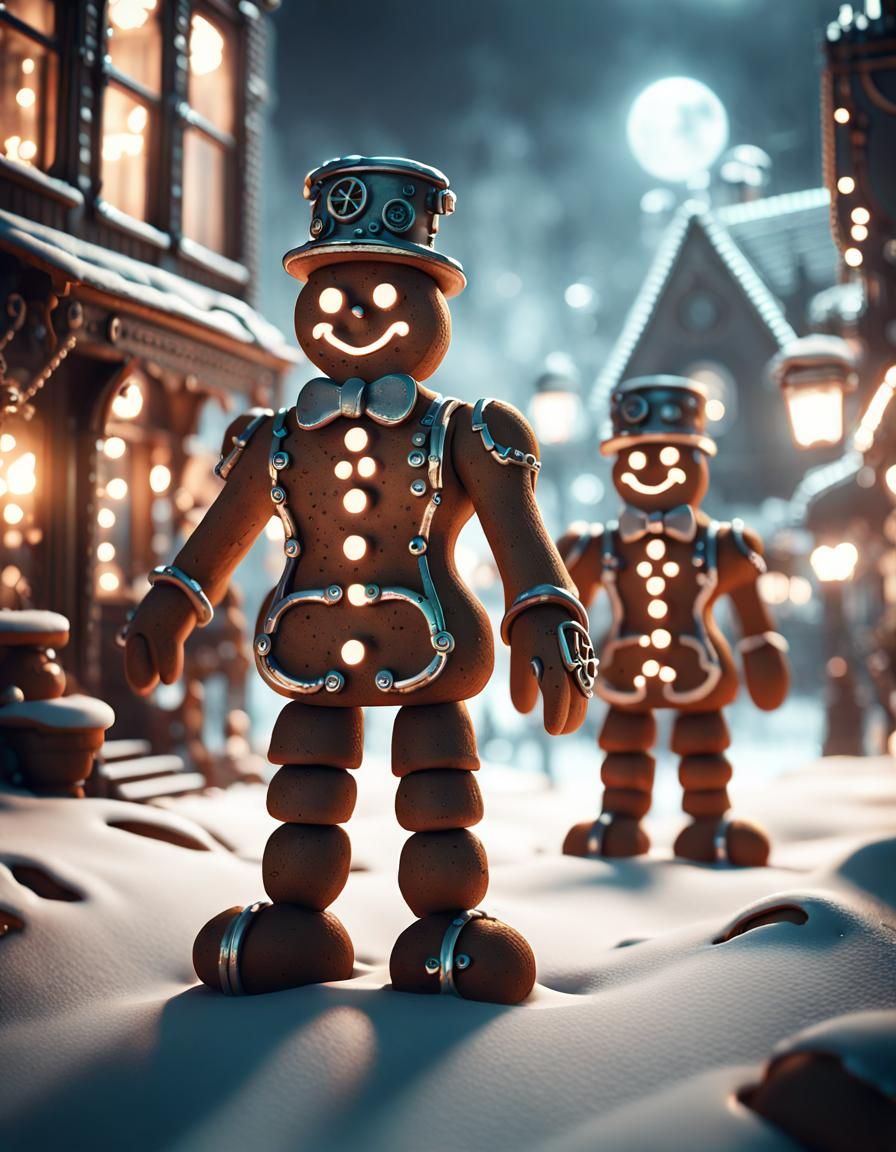 Steampunk Gingerbread Men in Spooky Winter Town