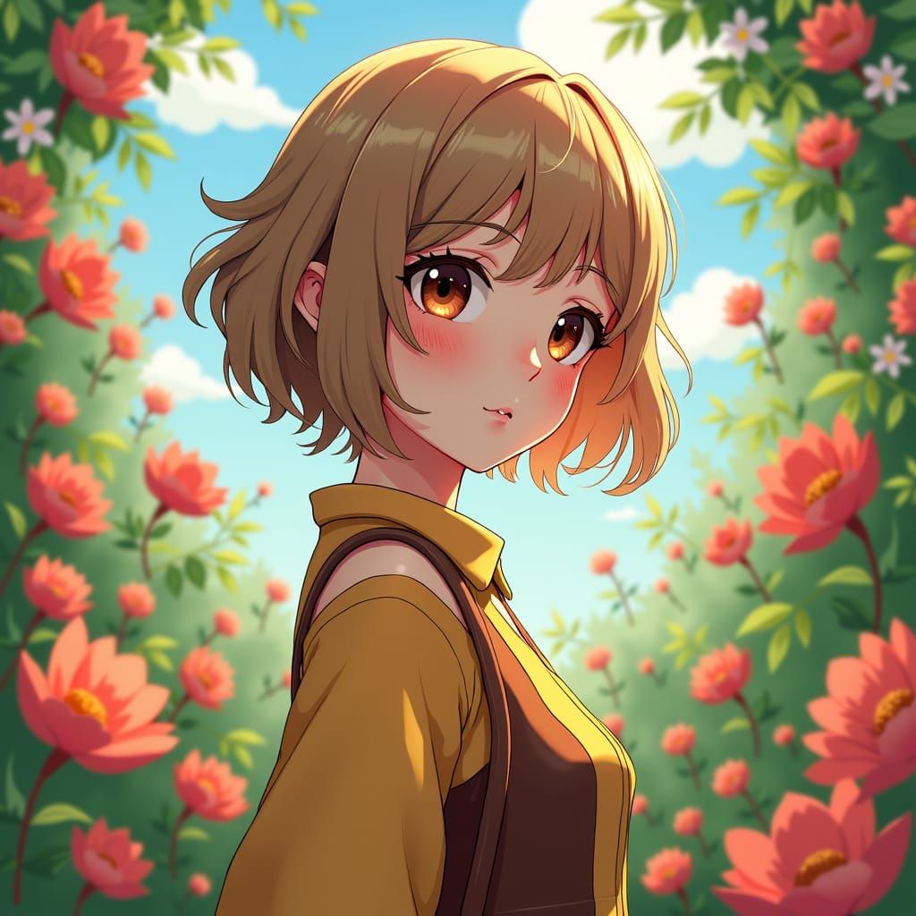 Spring-Inspired Anime Character in 3D Art Style