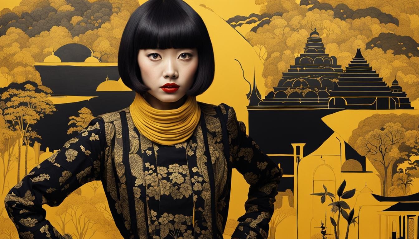 Girl in Surreal City with Sphinx, Synthwave Art