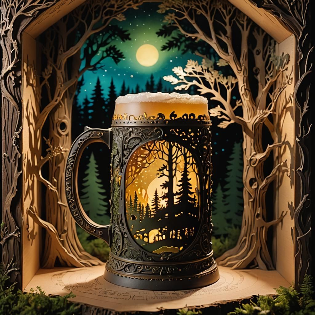 Ornate Beer Stein Shadowbox in Mixed Media Collage