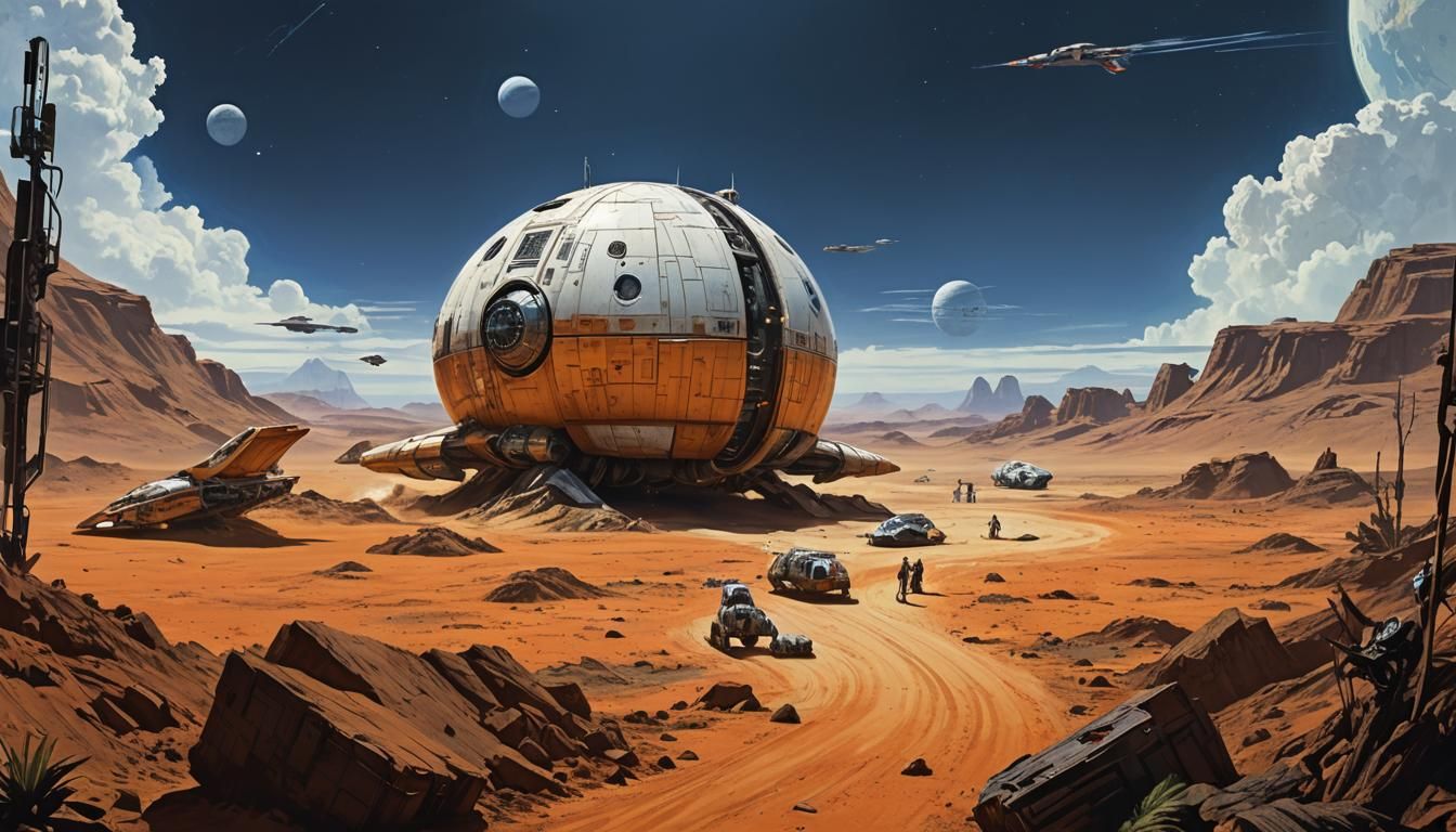 Futuristic Spaceship on Alien Planet in Sci-Fi Style