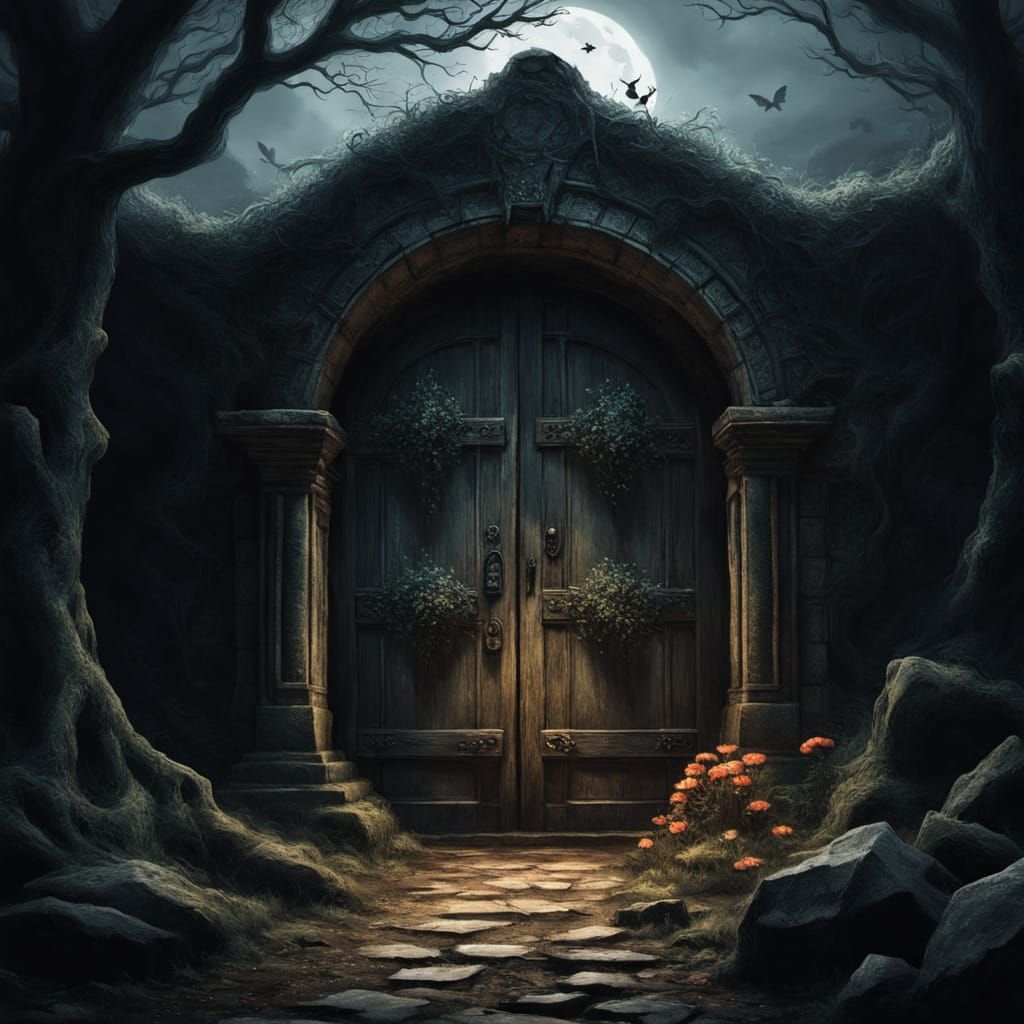 Ethereal Oak Doors in a Dark Fantasy Setting