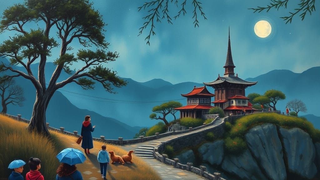 Whimsical Ghibli-Inspired Oil Landscape