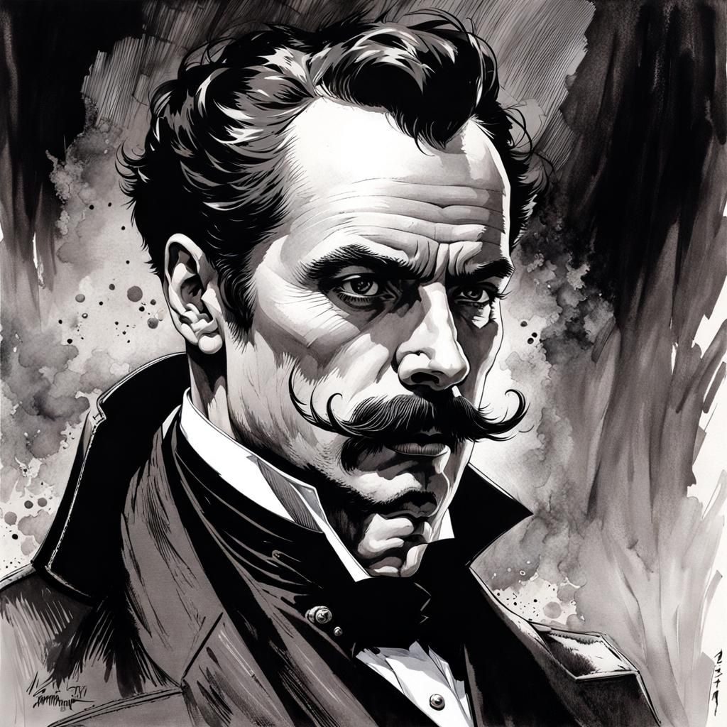 Victorian Villain Moriarty Portrait in Ink Style