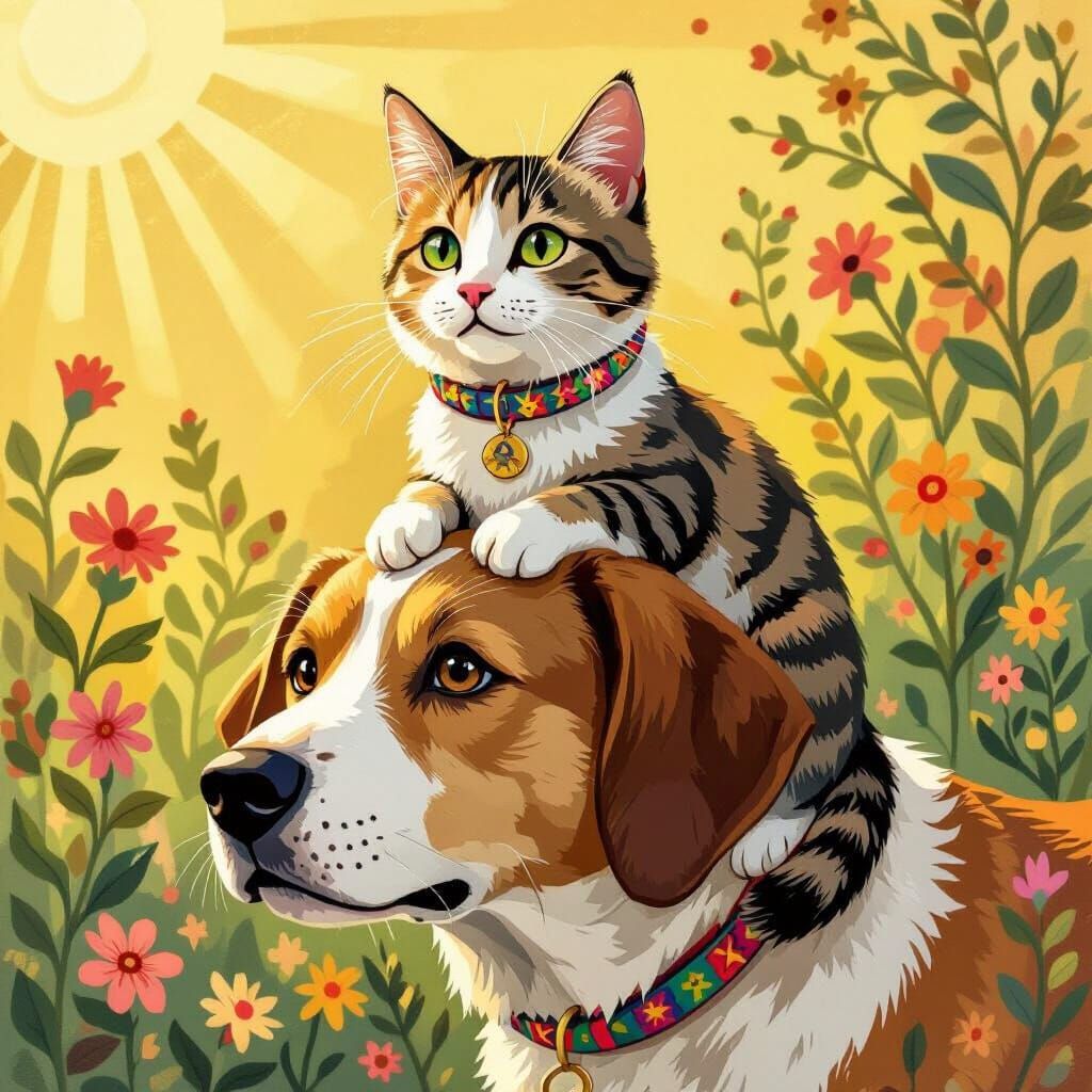 Cat and Dog in Beatrix Potter Style