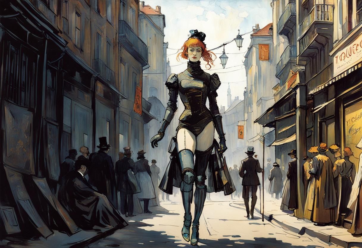 Cyborg Girls in Cyberpunk Style, Toulouse-Lautrec Art