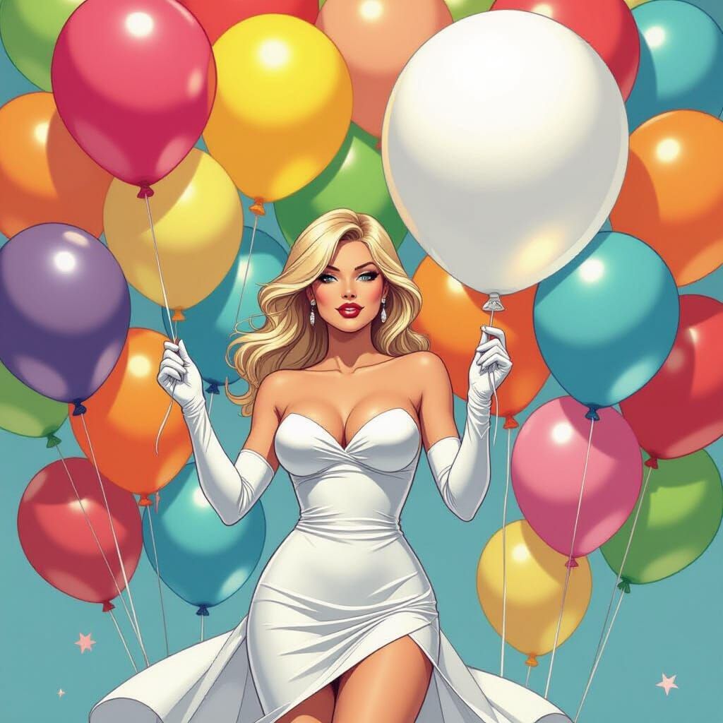 Emma Frost Teasing a Balloon, Comic Book Art