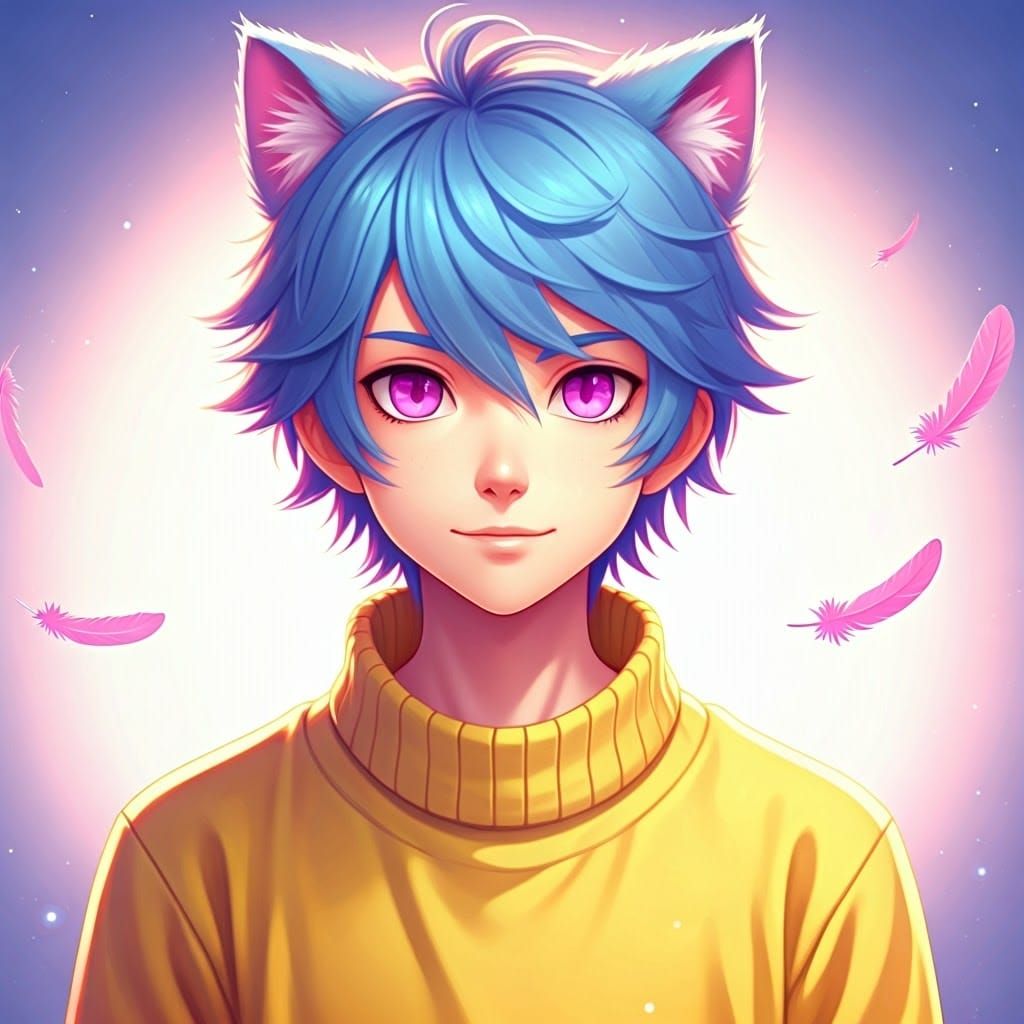 Teen Cat-Boy with Pastel Accents in 3D Digital Art