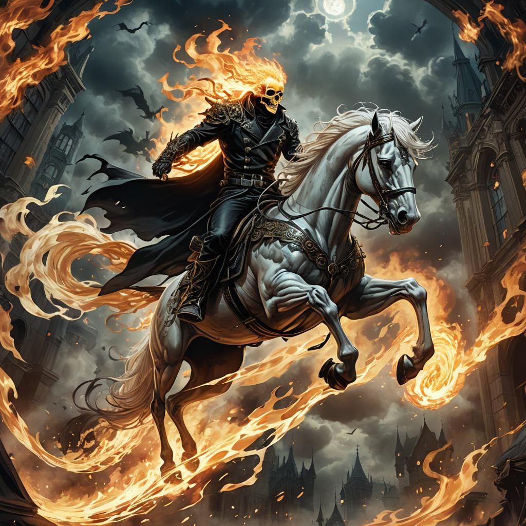 Ghost Rider Soaring in Art Nouveau Gothic Style