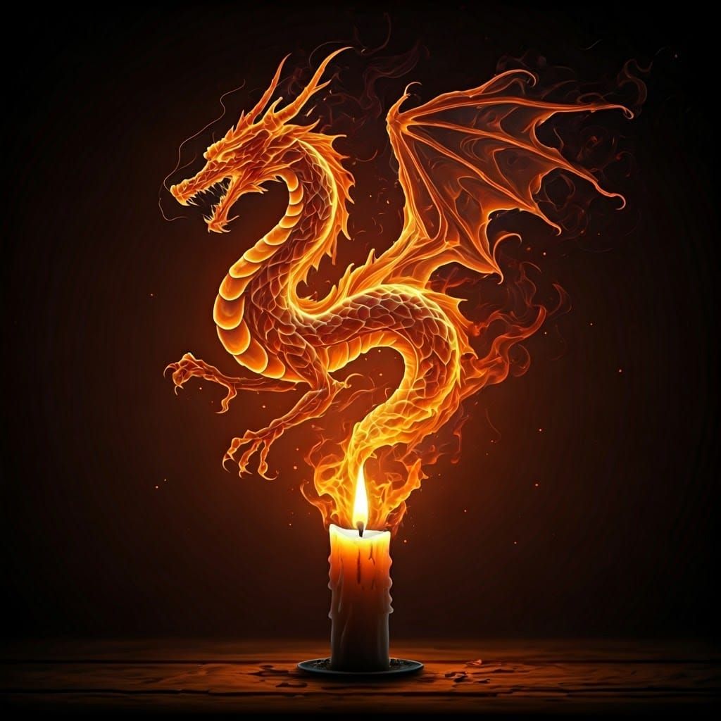 Fiery Dragon Emerges from Candle Flame