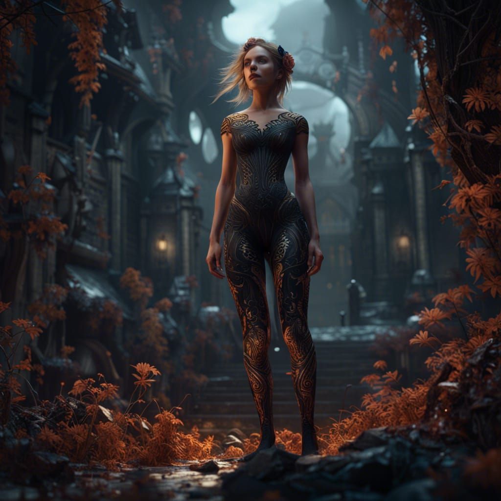 Fantastical Black Tights in Detailed Matte Painting
