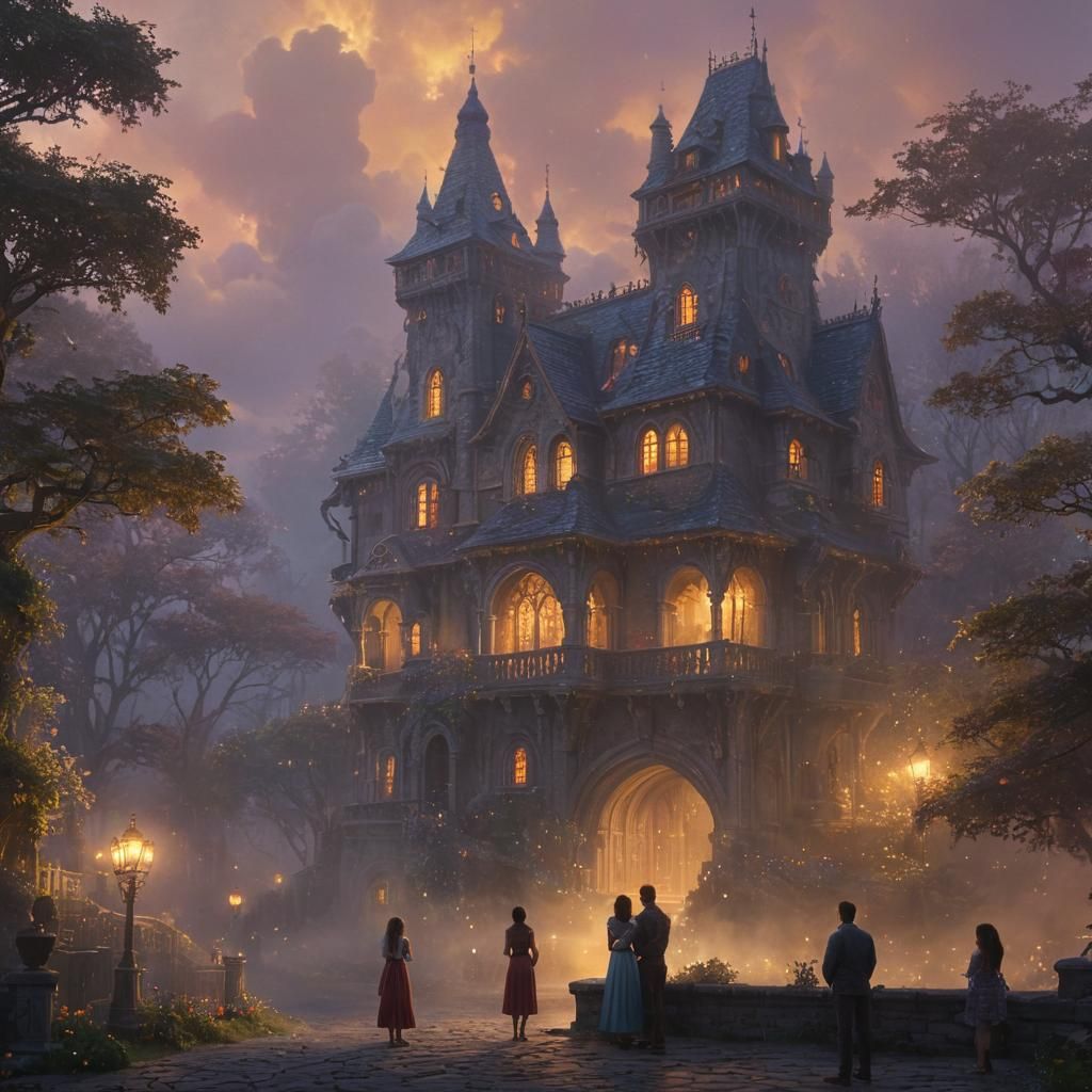 Family in Ethereal Fantasy World with Golden Light