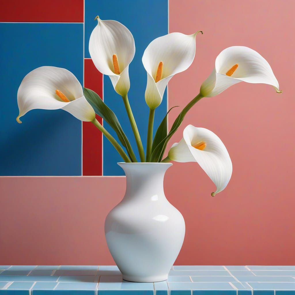 Calla Lilies in Hockney-Style Ceramic Tile Art