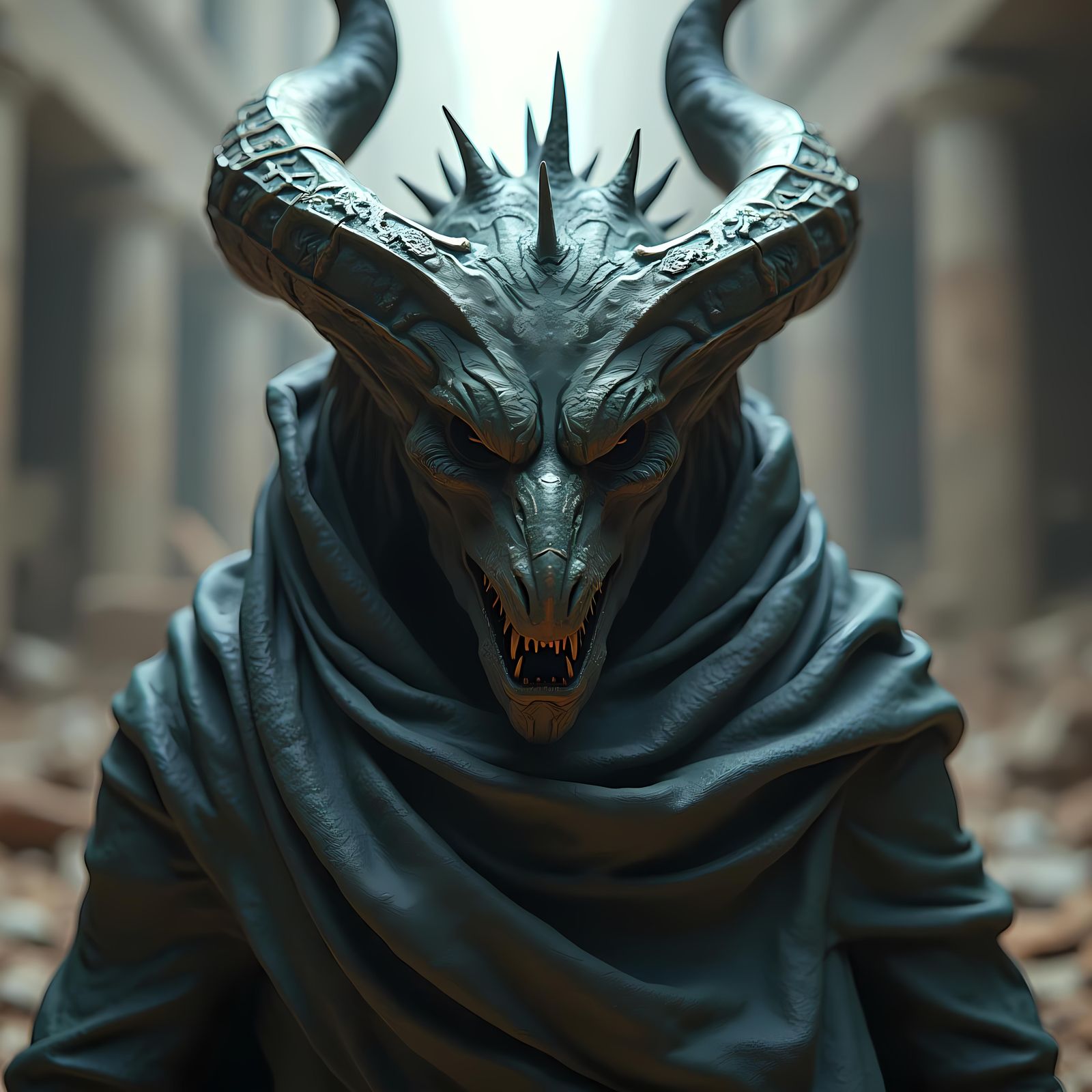 Elden Ring Boss in Ruins: Hyper-Realistic Portrait