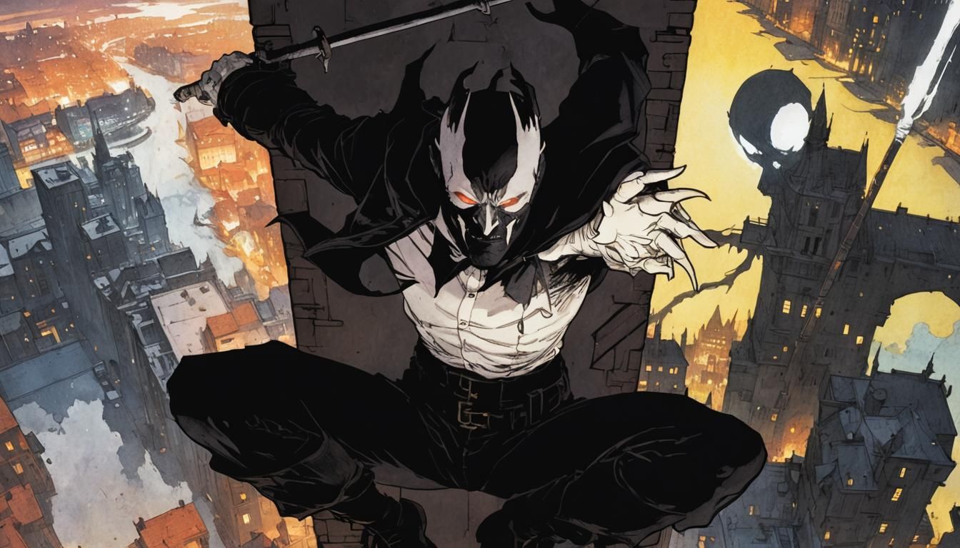 Grendel on Gothic Rooftop in Dark Fantasy Comic Art