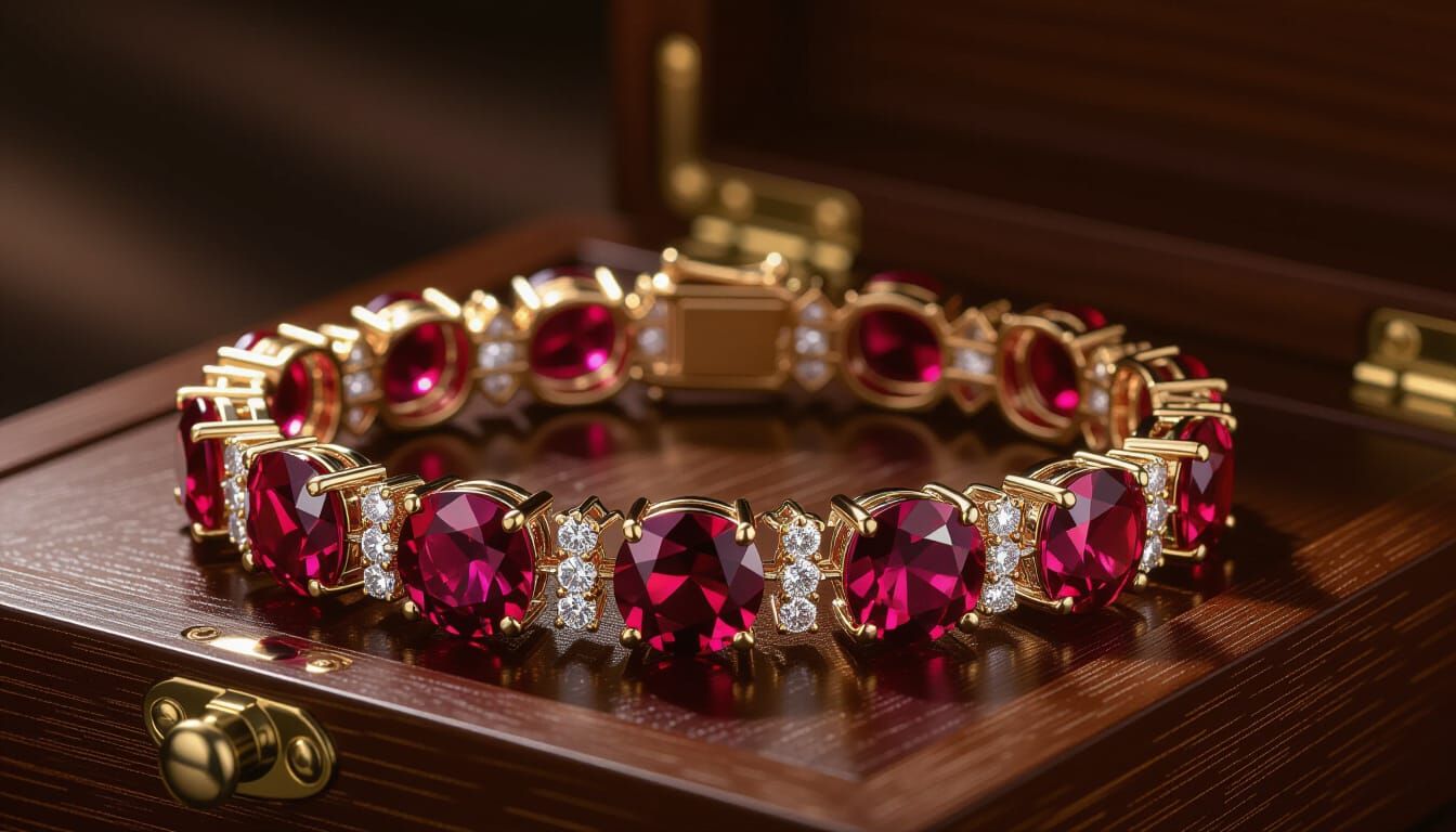 Intricate Ruby and Diamond Bracelet in 3D Style