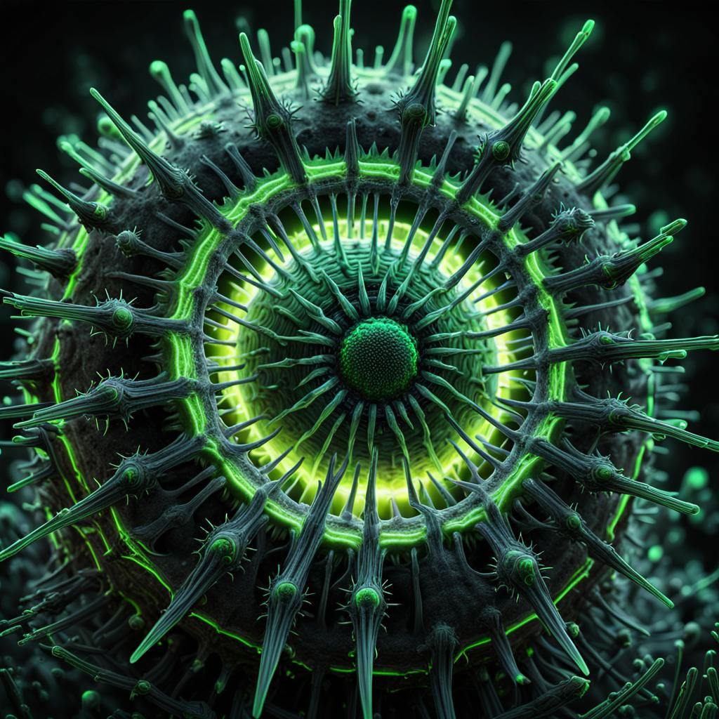 Glowing Neon Virus Particle in Sci-Fi Style