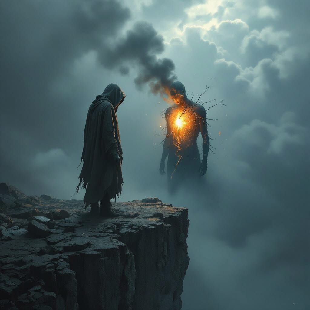 Man with Glowing Void Chest on Cliff Edge