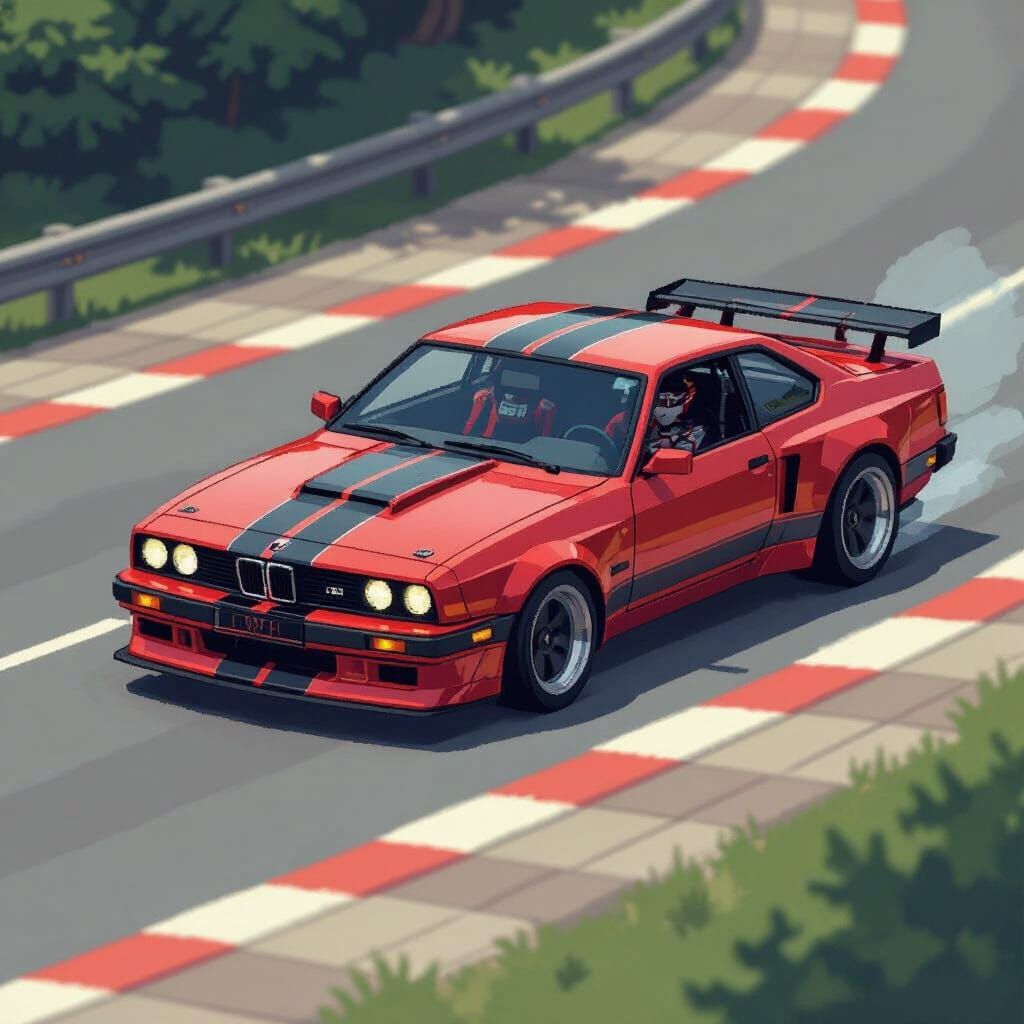 Red Car Drifting: Pixel Art Lo-Fi Aesthetic