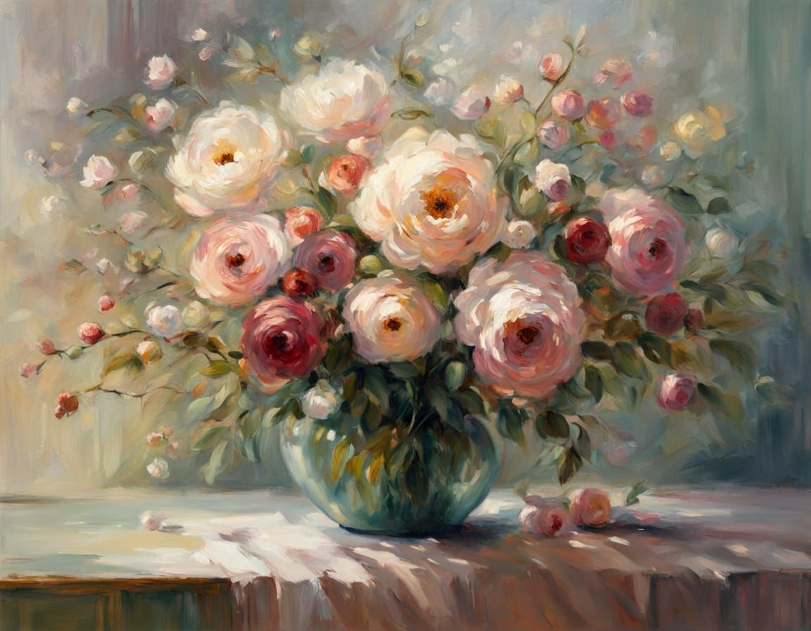 Oil Painting of Soft Layered Blossoms in Bloom