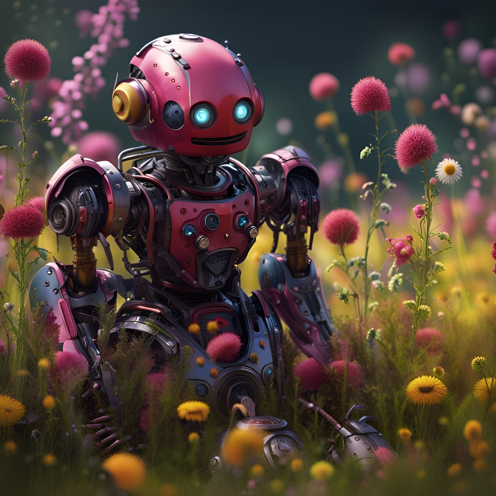 Robot in Meadow: Fantastical Digital Art