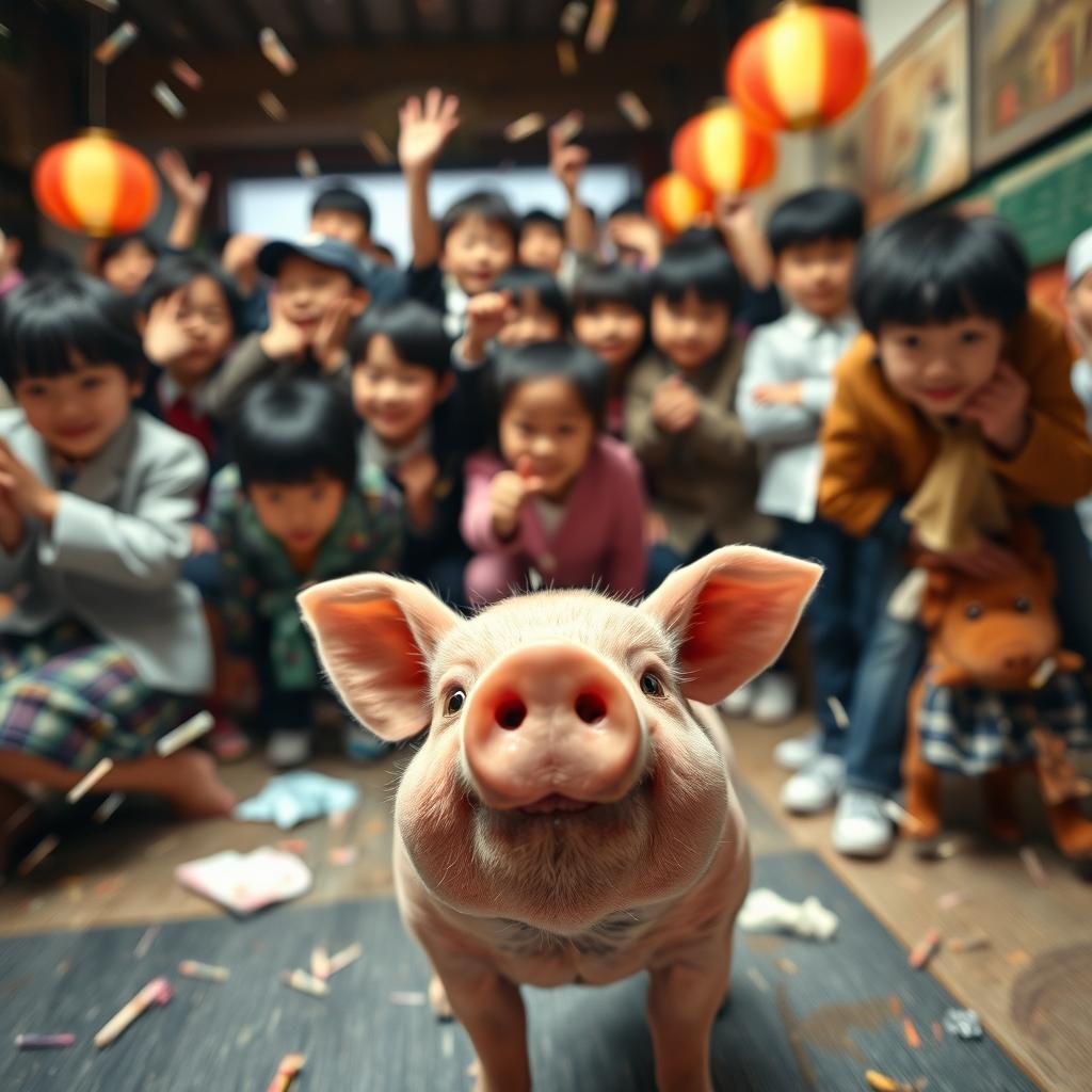Mischievous Pig Photobombs School Photo: Manga Art