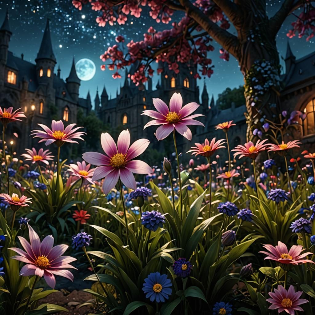 Starlit Flowers: Detailed Matte Painting in Deep Color