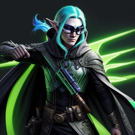 Cyberpunk Elf Bard with Glowing Lute Portrait