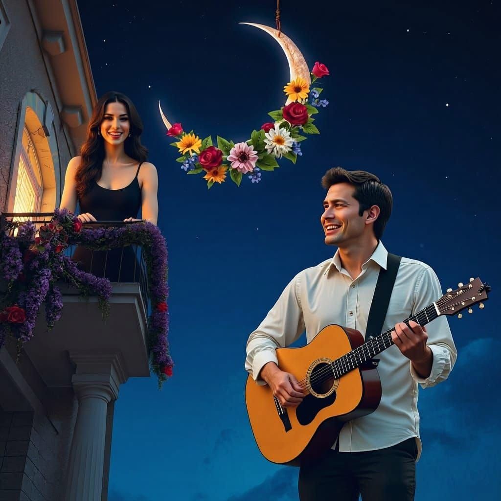 Woman on Balcony Observes Distant View