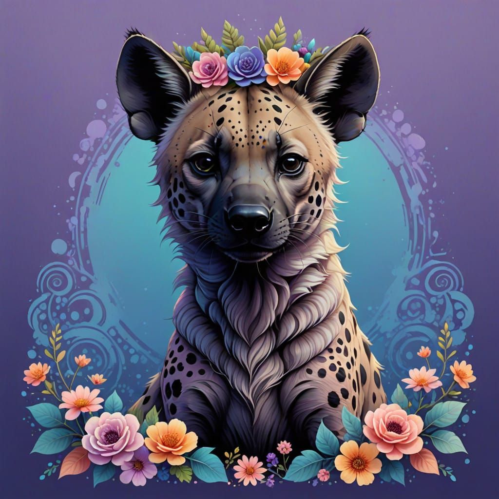 Dreamy Female Hyena in Vibrant Floral Crown