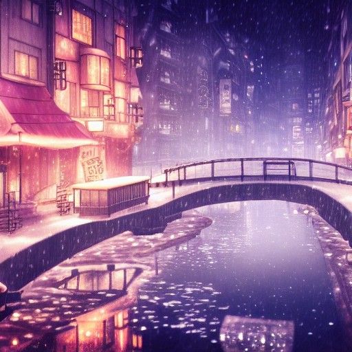 Steampunk Anime City at Night in Ghibli Style