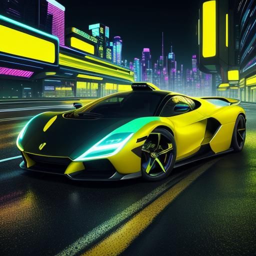 Futuristic Yellow Car in Synthwave Neon Style