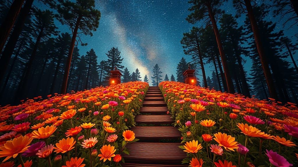 Smiling Figure on Floral Platform in Rich Colors