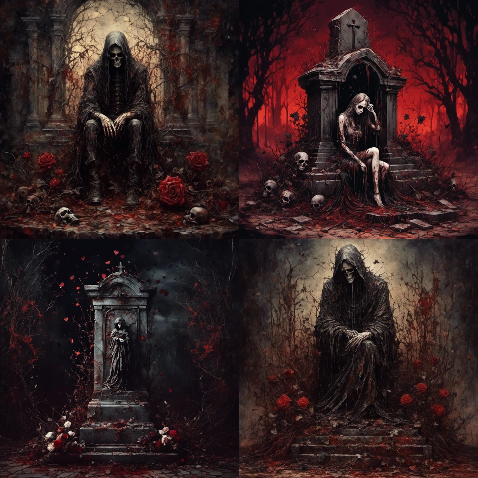 Gothic Art: Mourner at Grave with Rose