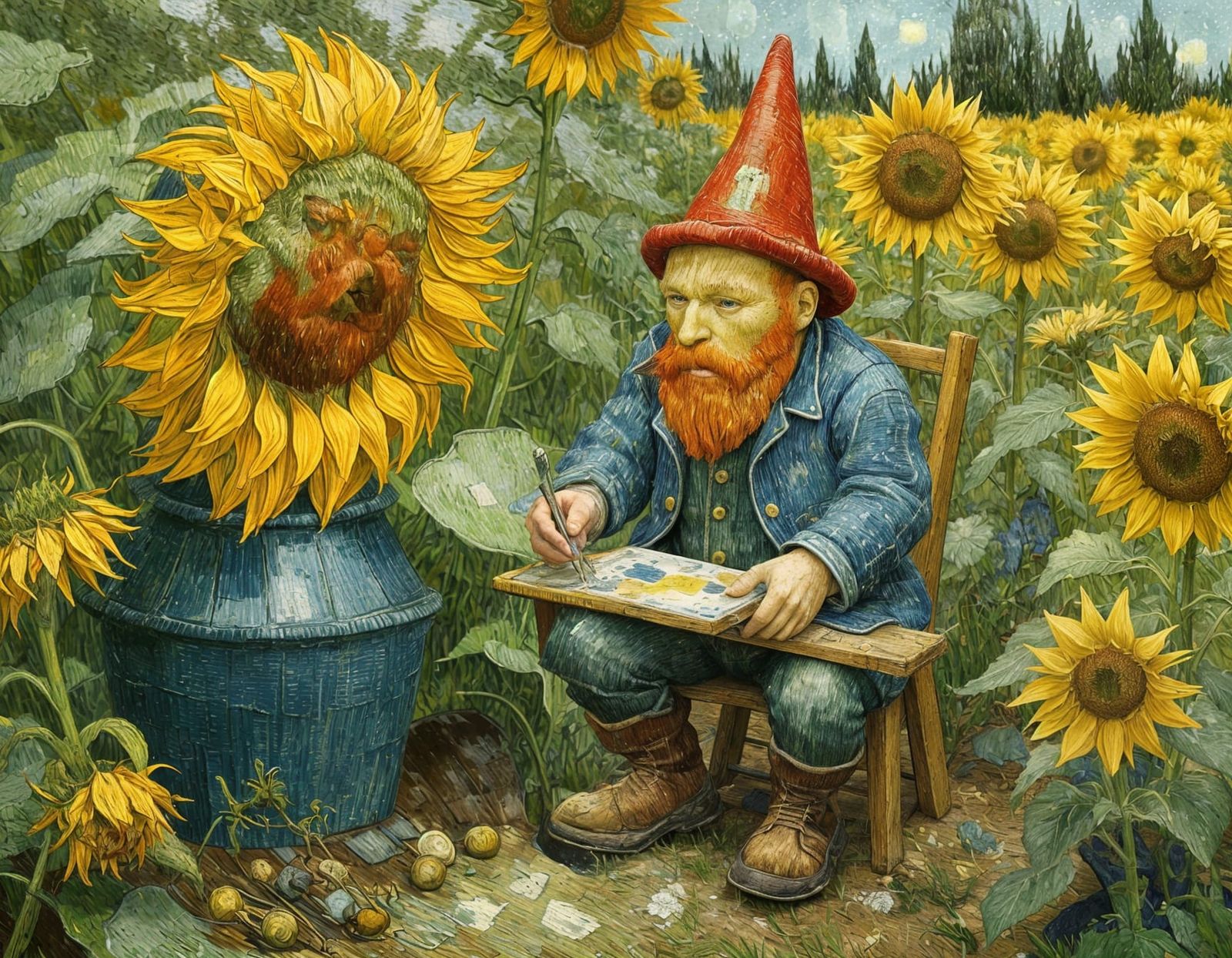 Gnome as Van Gogh Painting Sunflowers
