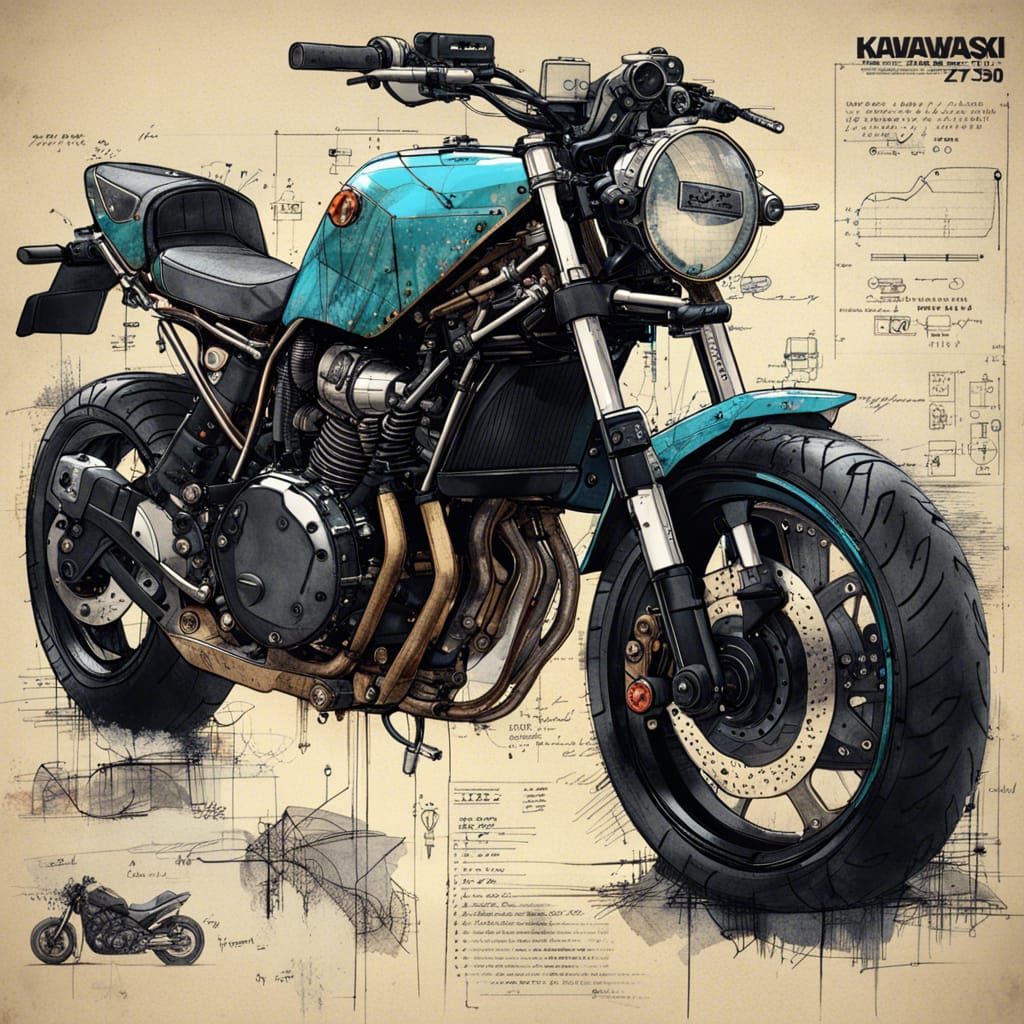 Detailed Blueprint Diagram of Kawasaki Z750