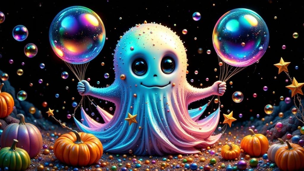 Chibi Ghost Catches Stars in Bubble Net