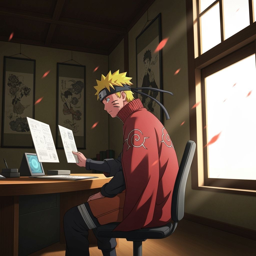 Naruto Uzumaki, Hokage, in Futuristic Konoha Office