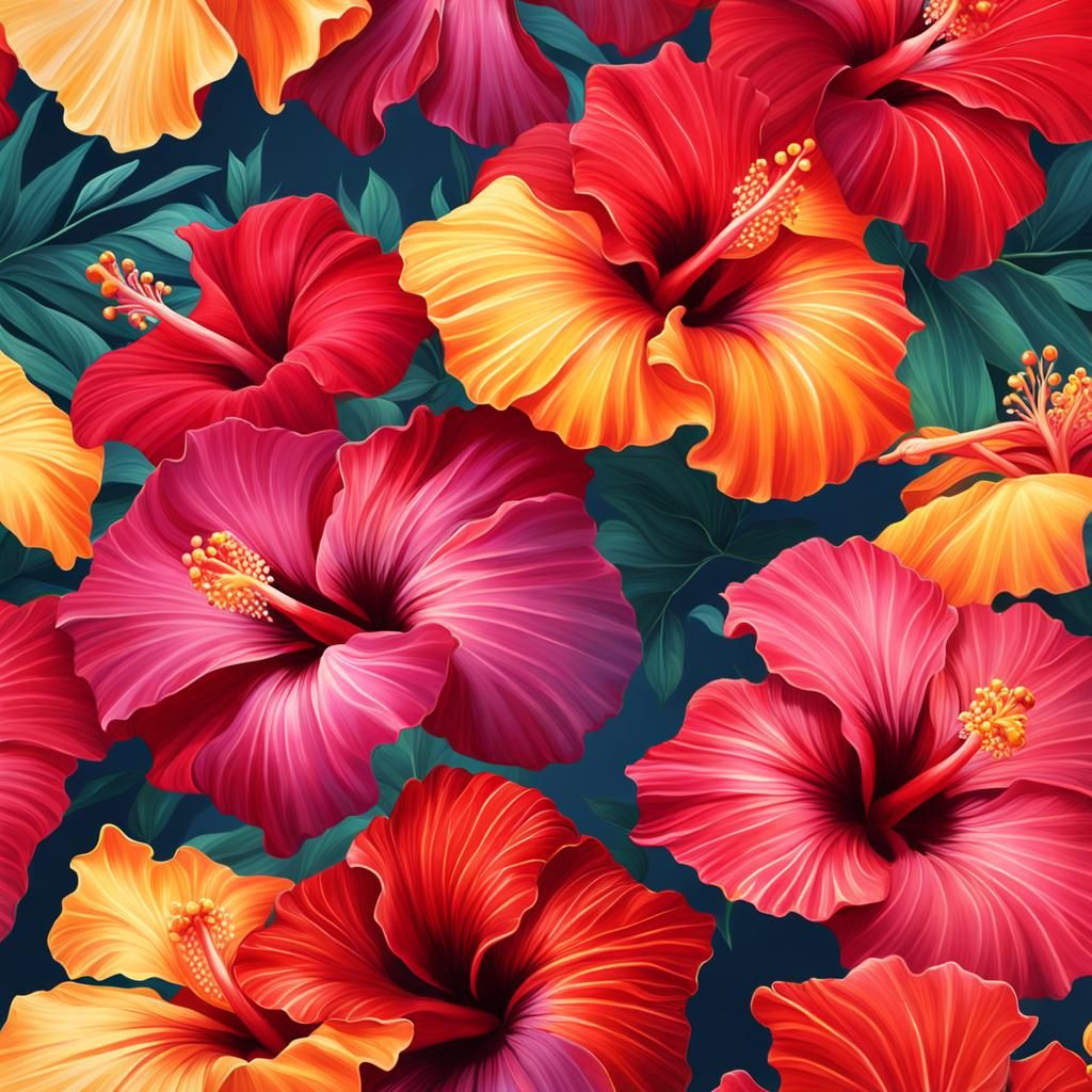 Hyperrealistic Hibiscus Flowers in Splash Art Style