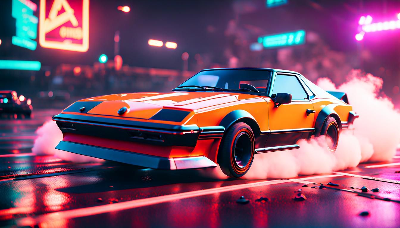 80s Sports Car Burnout: 3D Render in Complementary Colors