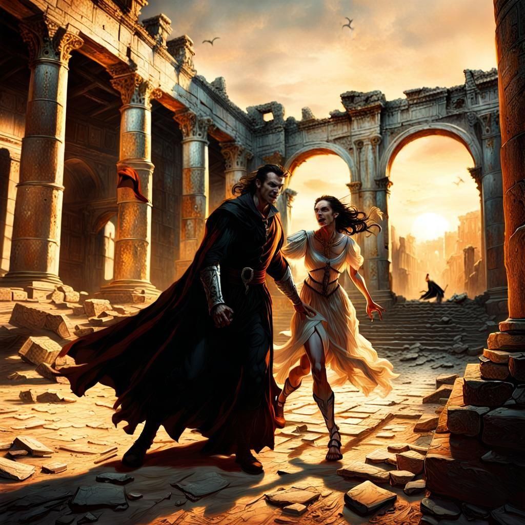 Vampire Capture in Ancient Ruins Fantasy Art