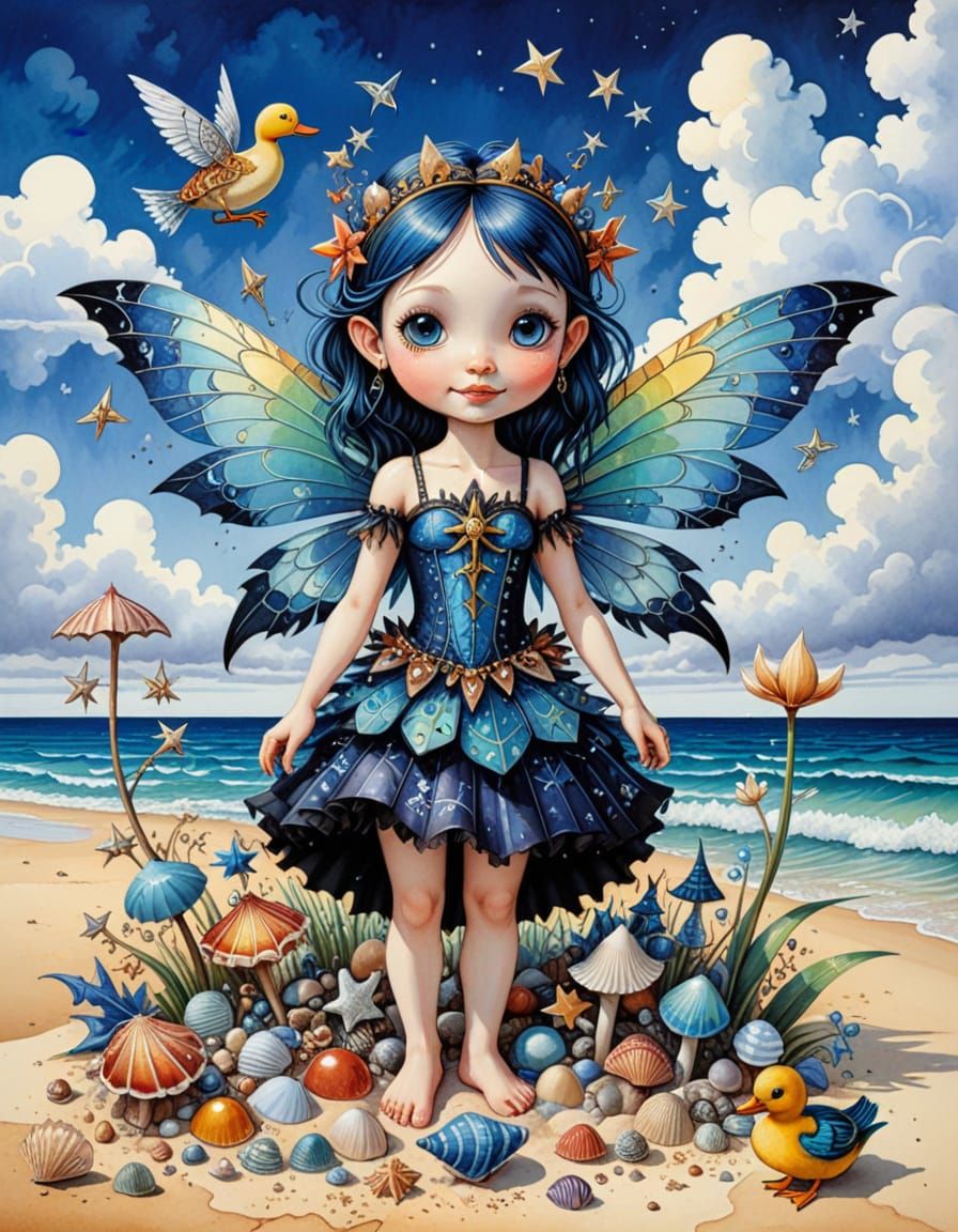 Adorable Gothic Fairy's Beach Holiday in Aquarelle